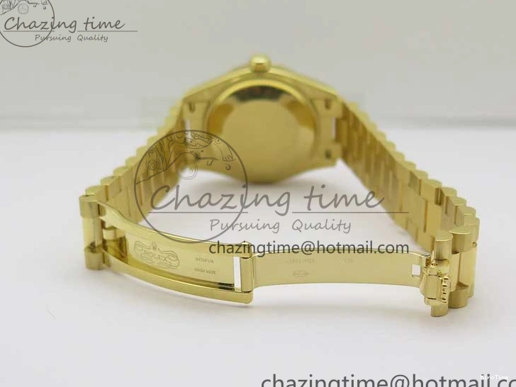 MiroTime 0408 Versatile Daydate 278288 31mm YG EWF Best Edition Green Malachite Dial Crystal Markers on YG President Bracelet ETA 2606